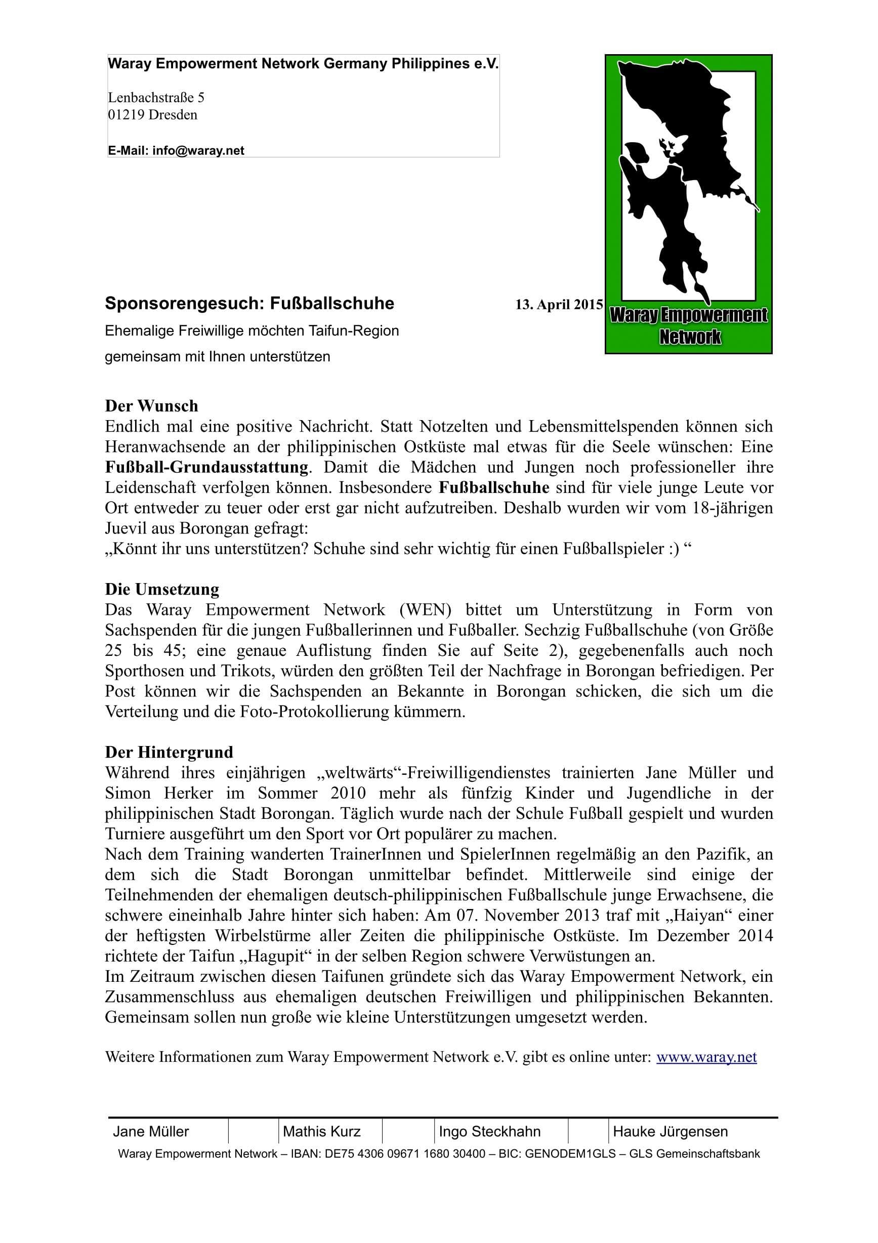 Fußballschuhe gesucht (D)/ Changemaker gesucht (PH)