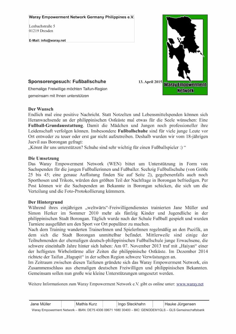 Fußballschuhe gesucht (D)/ Changemaker gesucht (PH)